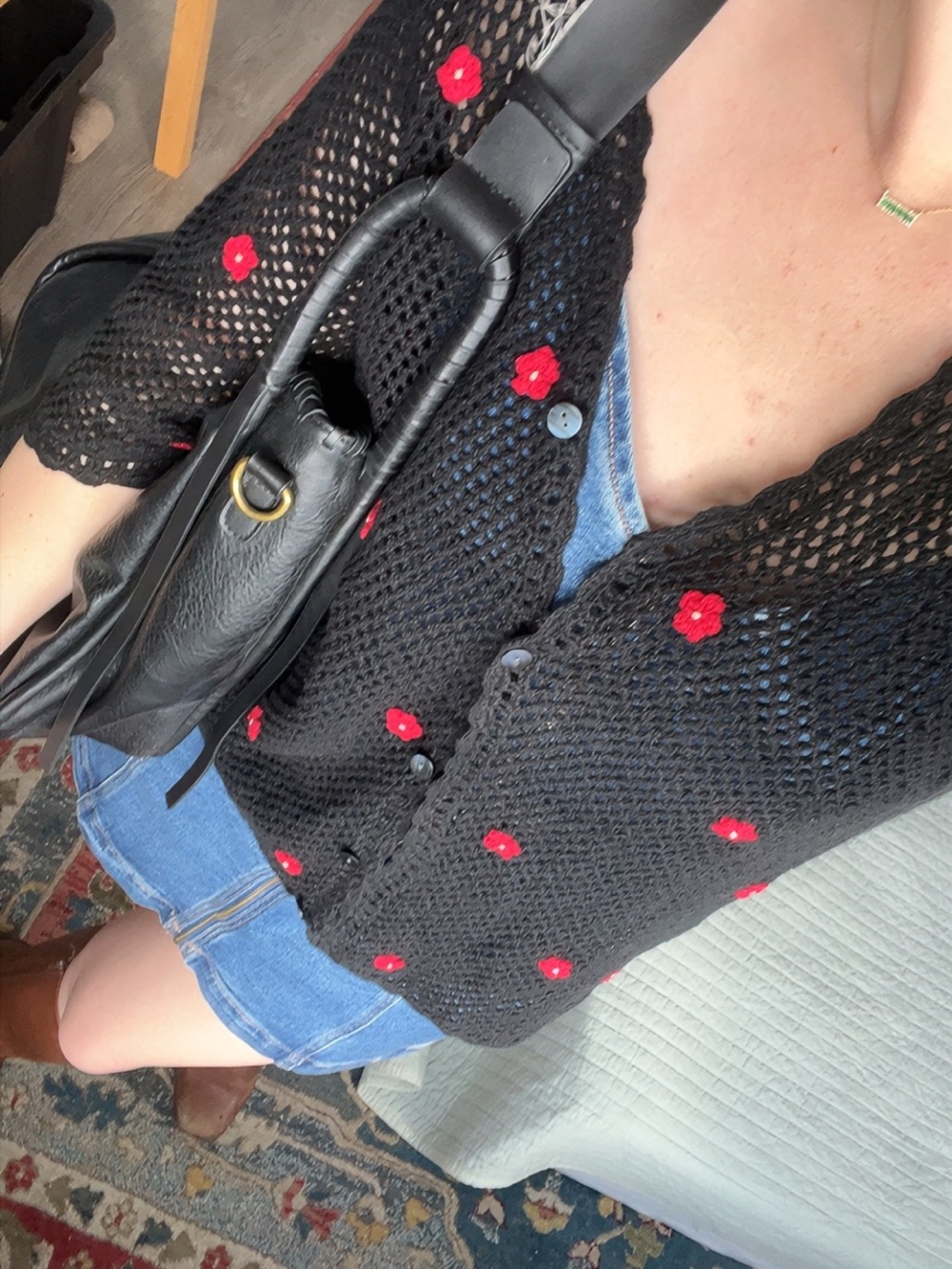 Vintage crochet top with floral appliqué